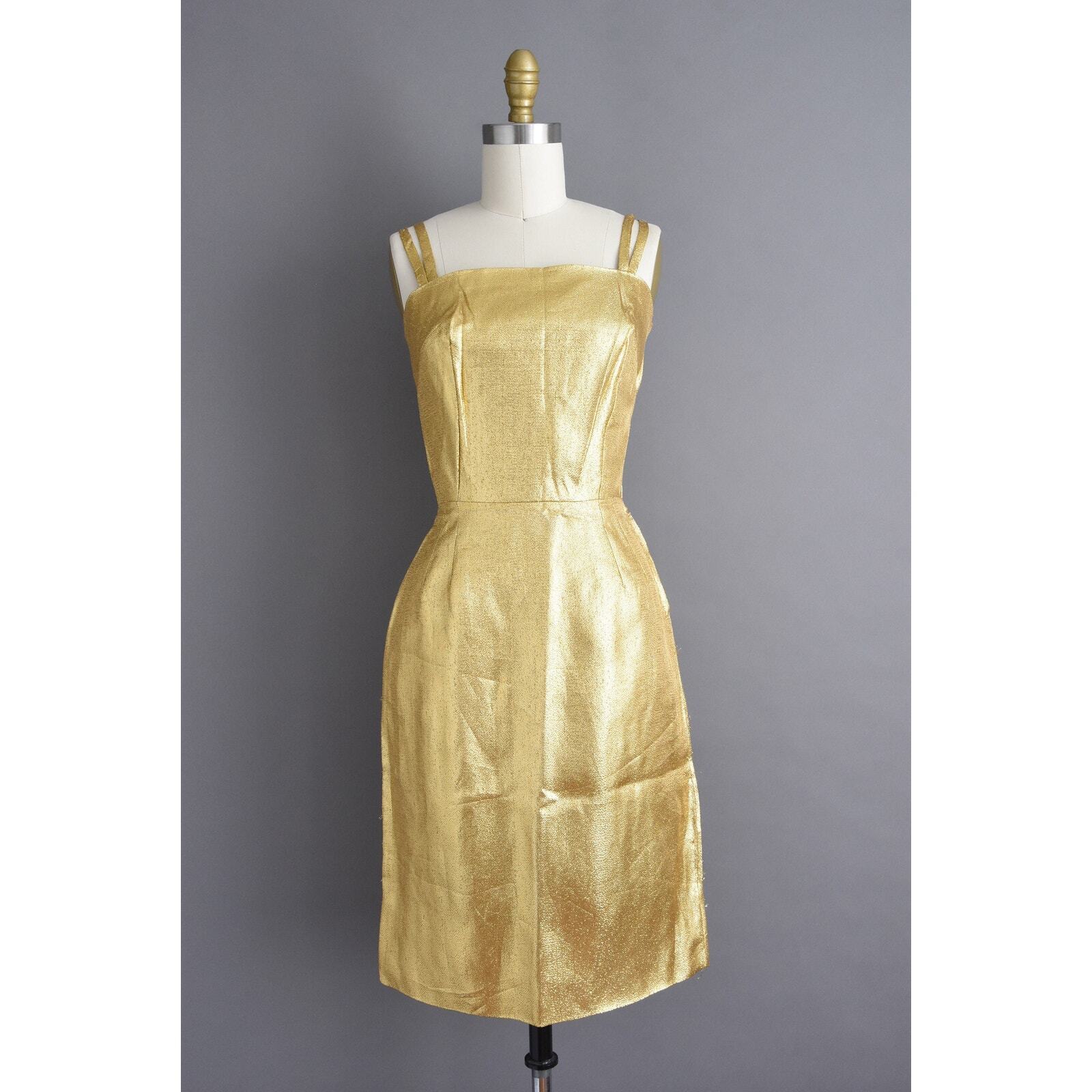 vintage 1950s 50s Gold Bombshell Wiggle Dress | XS Small