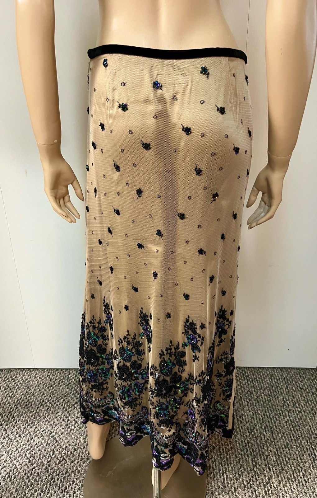 Excellent Vintage J Peterman Belle Epoque Silk Beaded Skirt Size 8 Waist 28-29