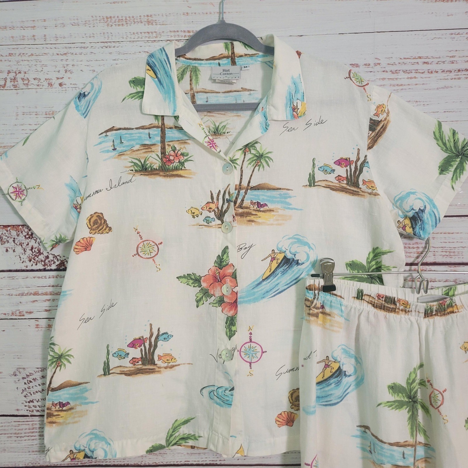 90s Vintage Hot Cotton by Marc Ware Women’s Lounge Set Linen Cotton Co-Ord