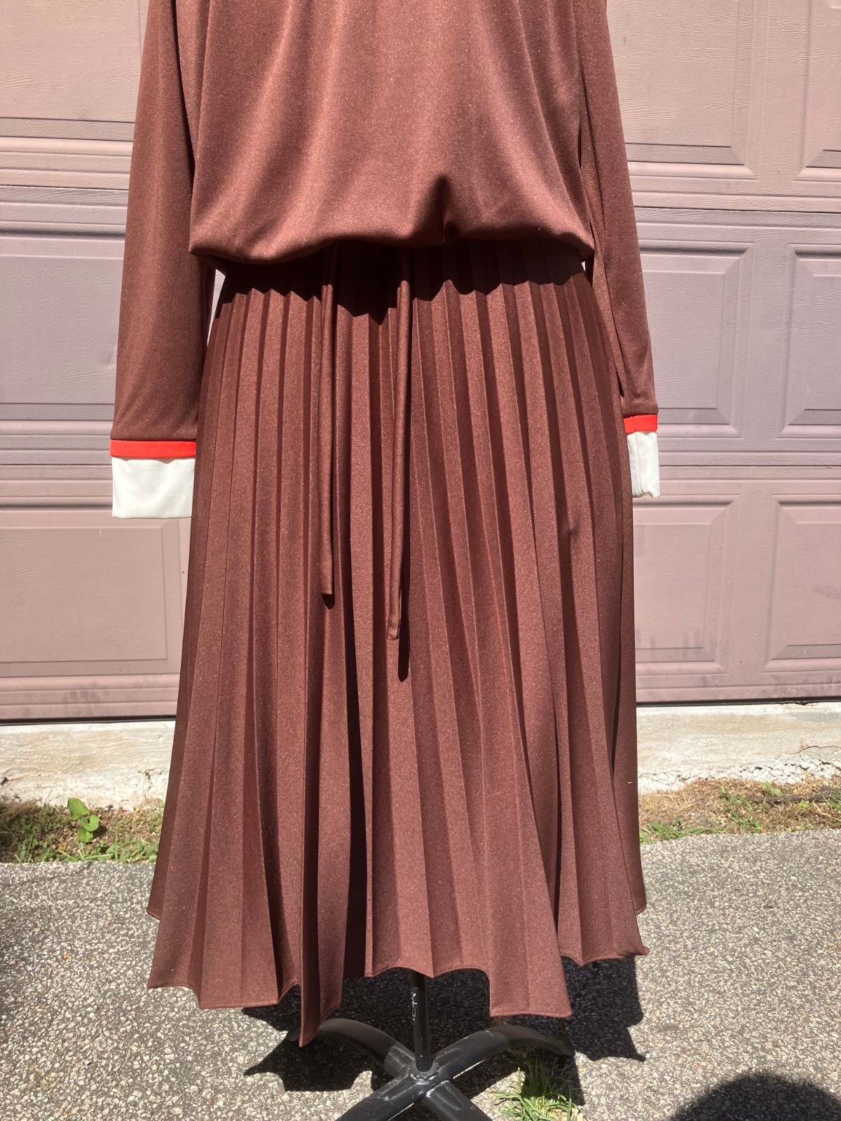 Sunshine Alley dress polyester VTG sz 12 pleated brown ILGWU machine wash dry