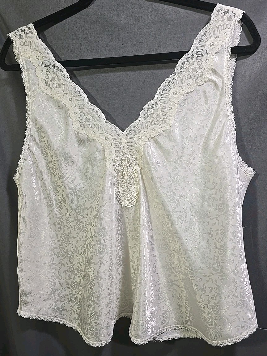Camisole Tank Top Cami Slippery Smooth White SATIN Bust 42″ Lucy Ann II