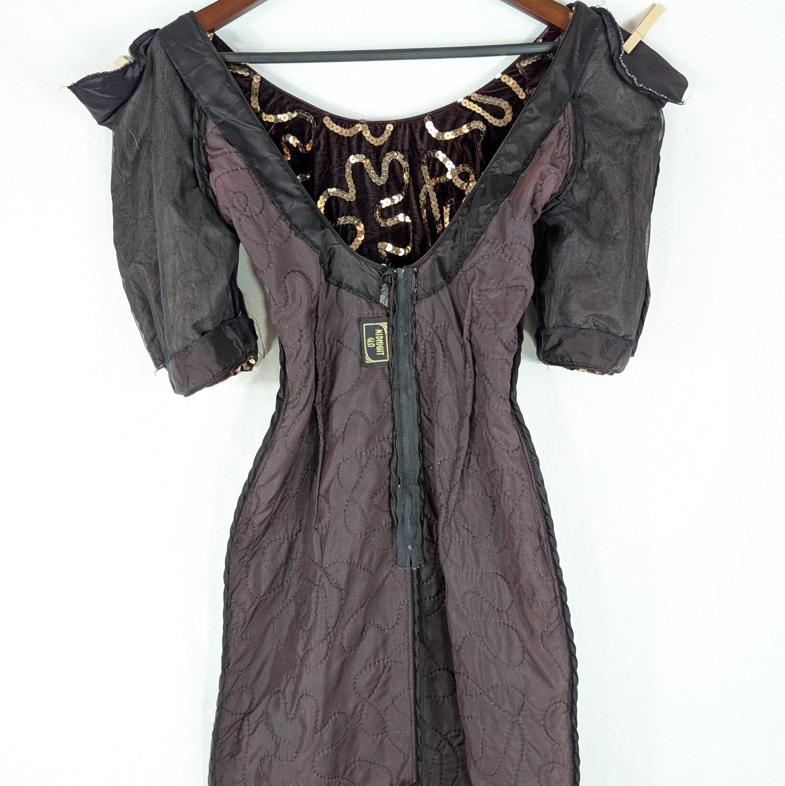 Vtg 80s Midnight Glo Burgundy Velvet Gold Sequin Dress Small Wine Party Cocktail