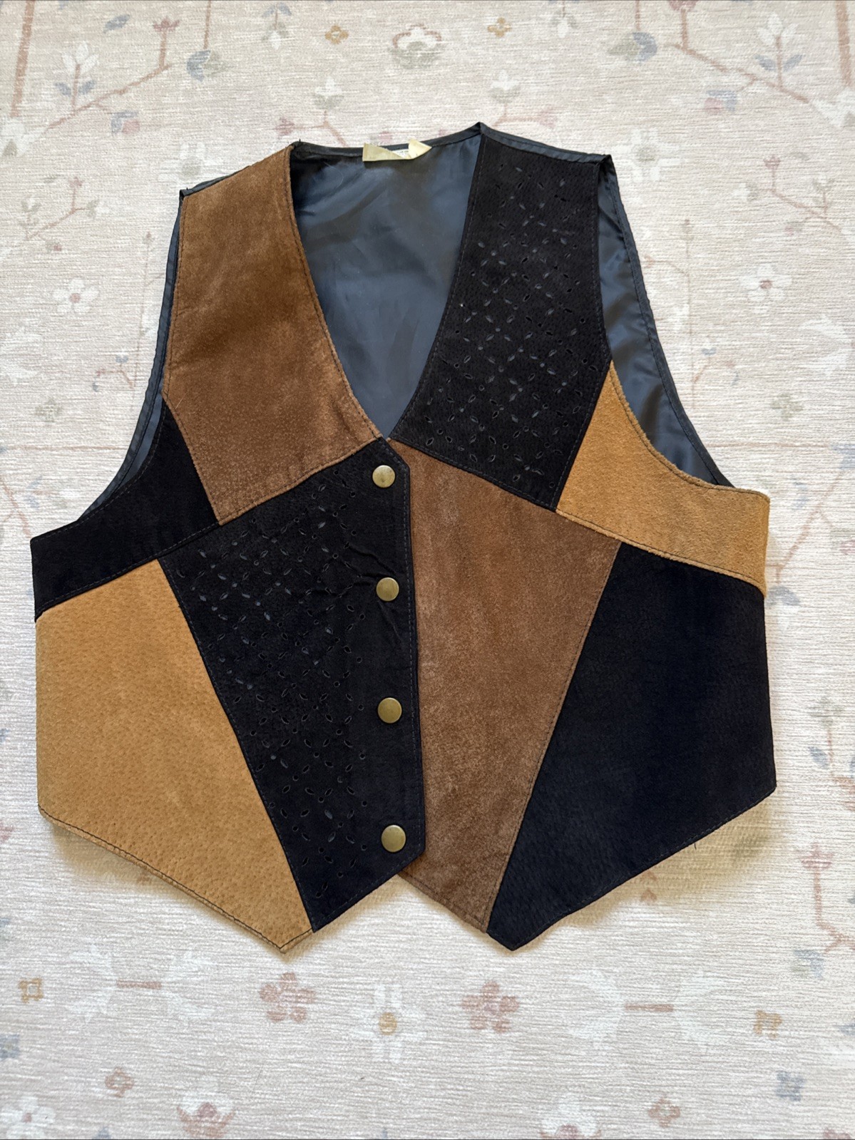 Vintage Suede Patchwork Leather Vest S/M Boho 1970’s Festival Hippie Western