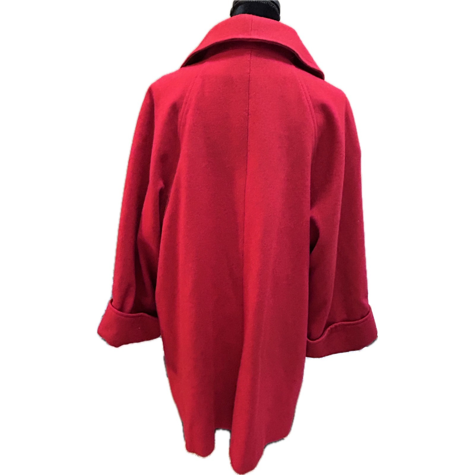 Miss New Yorker Vintage Red Wool Blend Shawl Collar Open Front Coat Made in USA