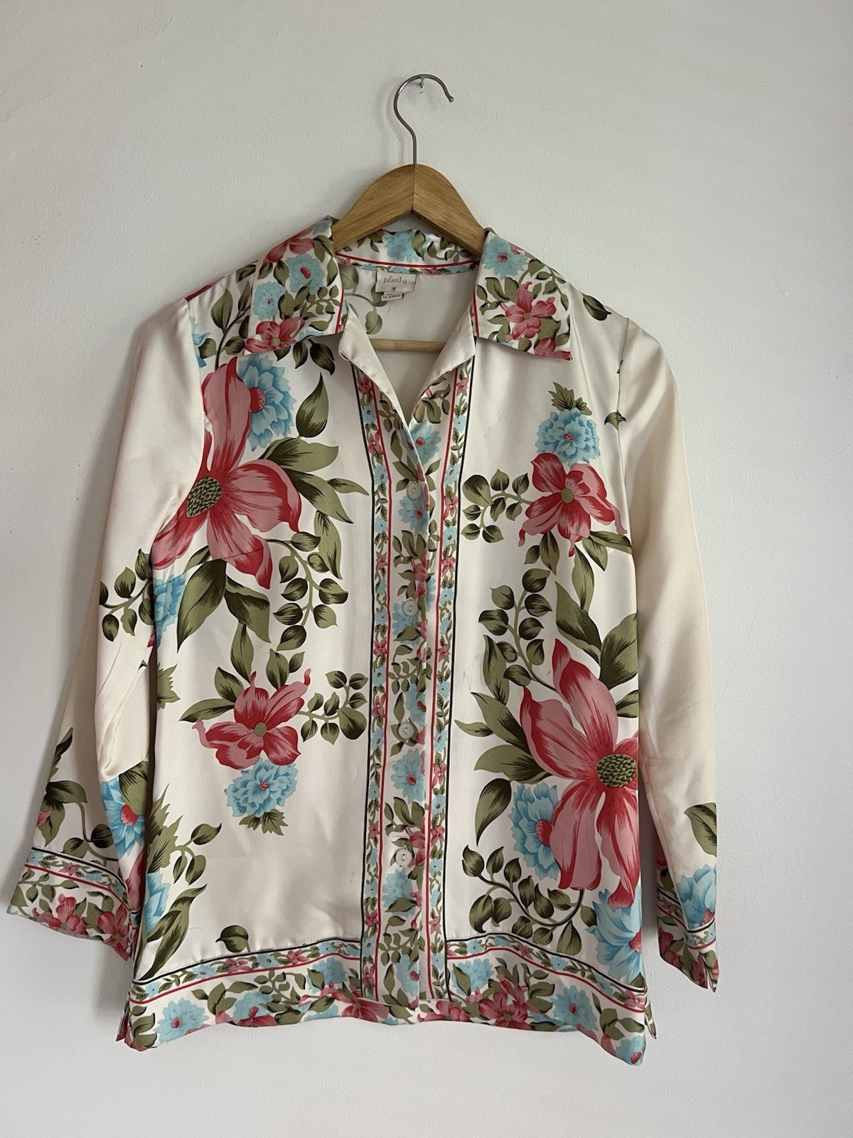 Vintage Floral Button Up Blouse Jacket Colorful Retro 70s 80s Print Long Sleeve