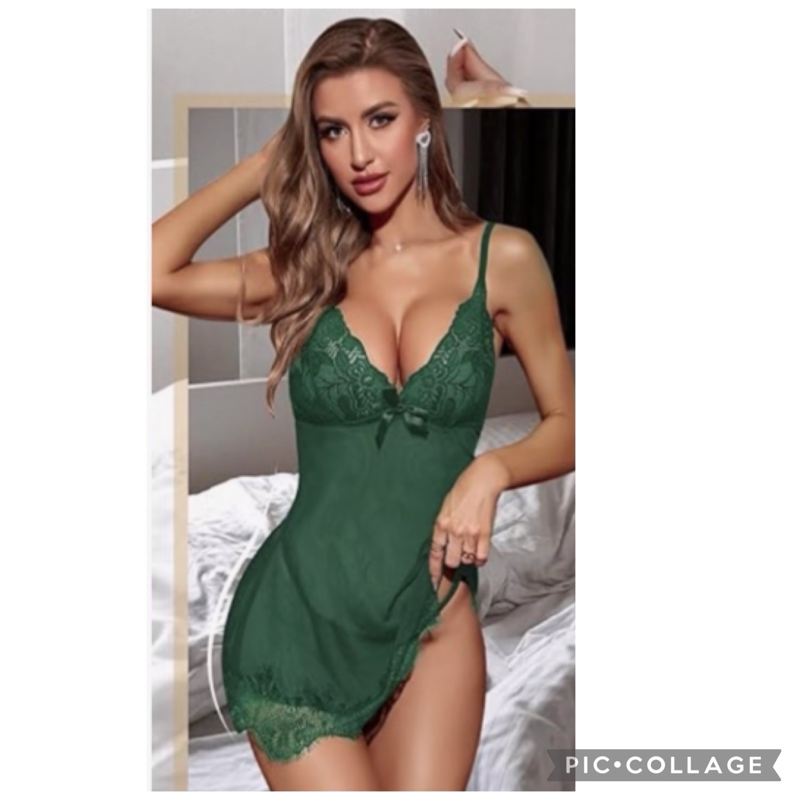 MOIIE Teal Lace Babydoll Lingerie Set 2XL | Sheer Mesh Chemise & Thong