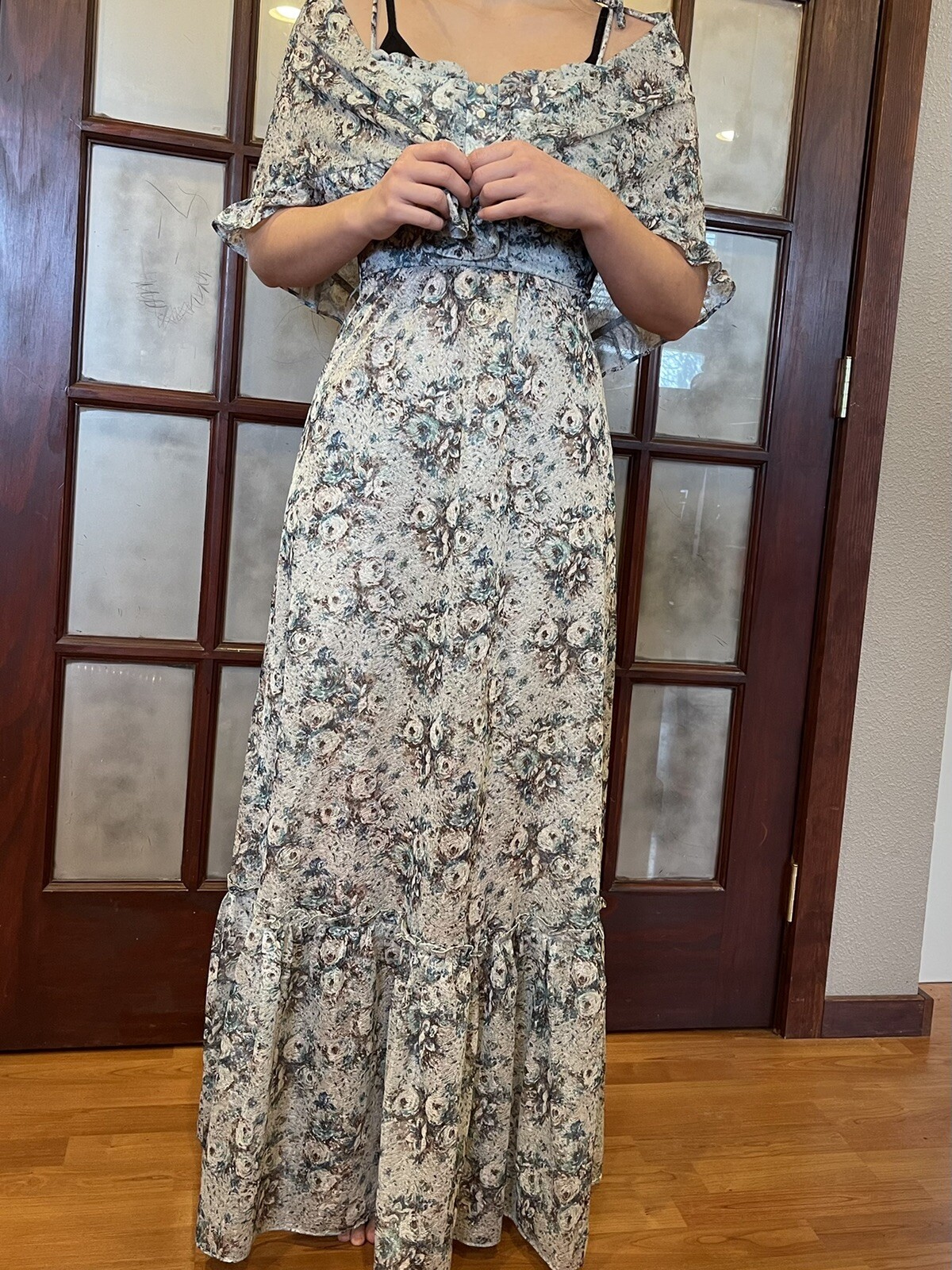 RARE VTG Candi Jones Boho Festival Maxi Dress Shawl /Head-wrap/ Bandeau Floral