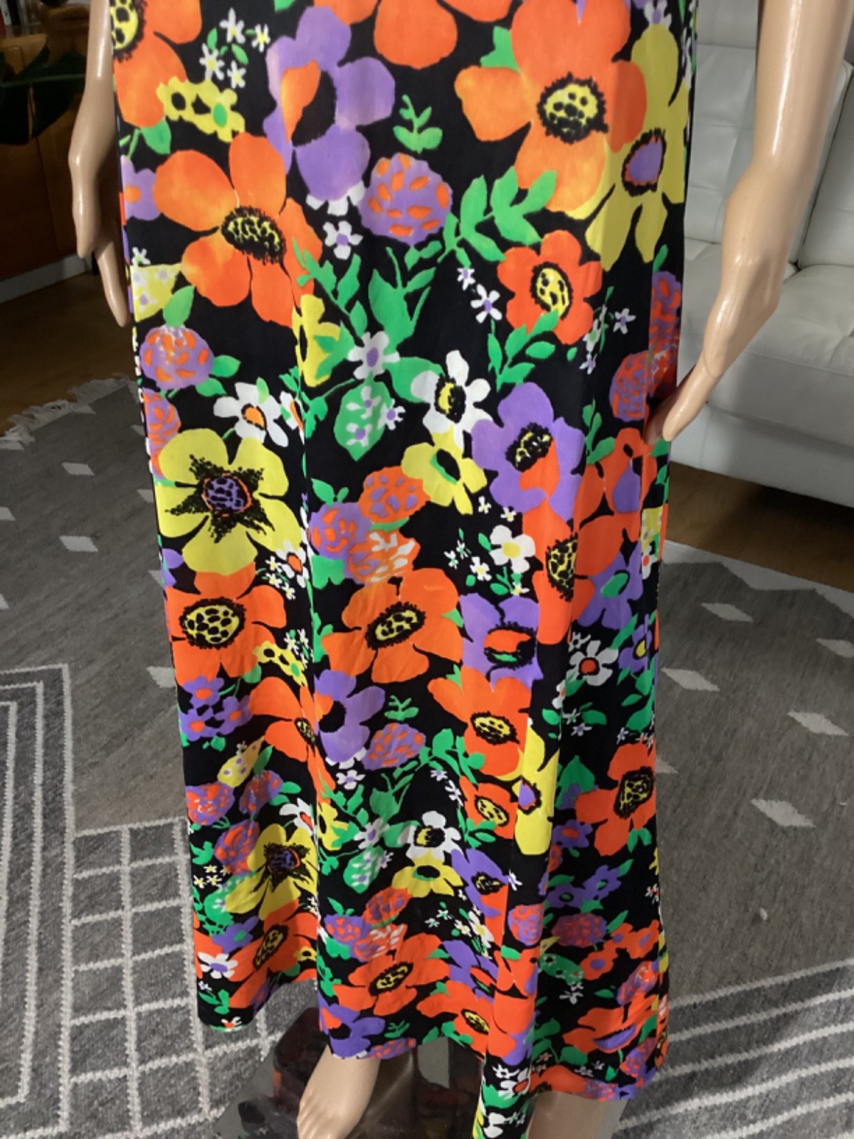 Vintage 70’s Joseph Magnin Bright Floral Flower Power Ruffle Halter Maxi Dress