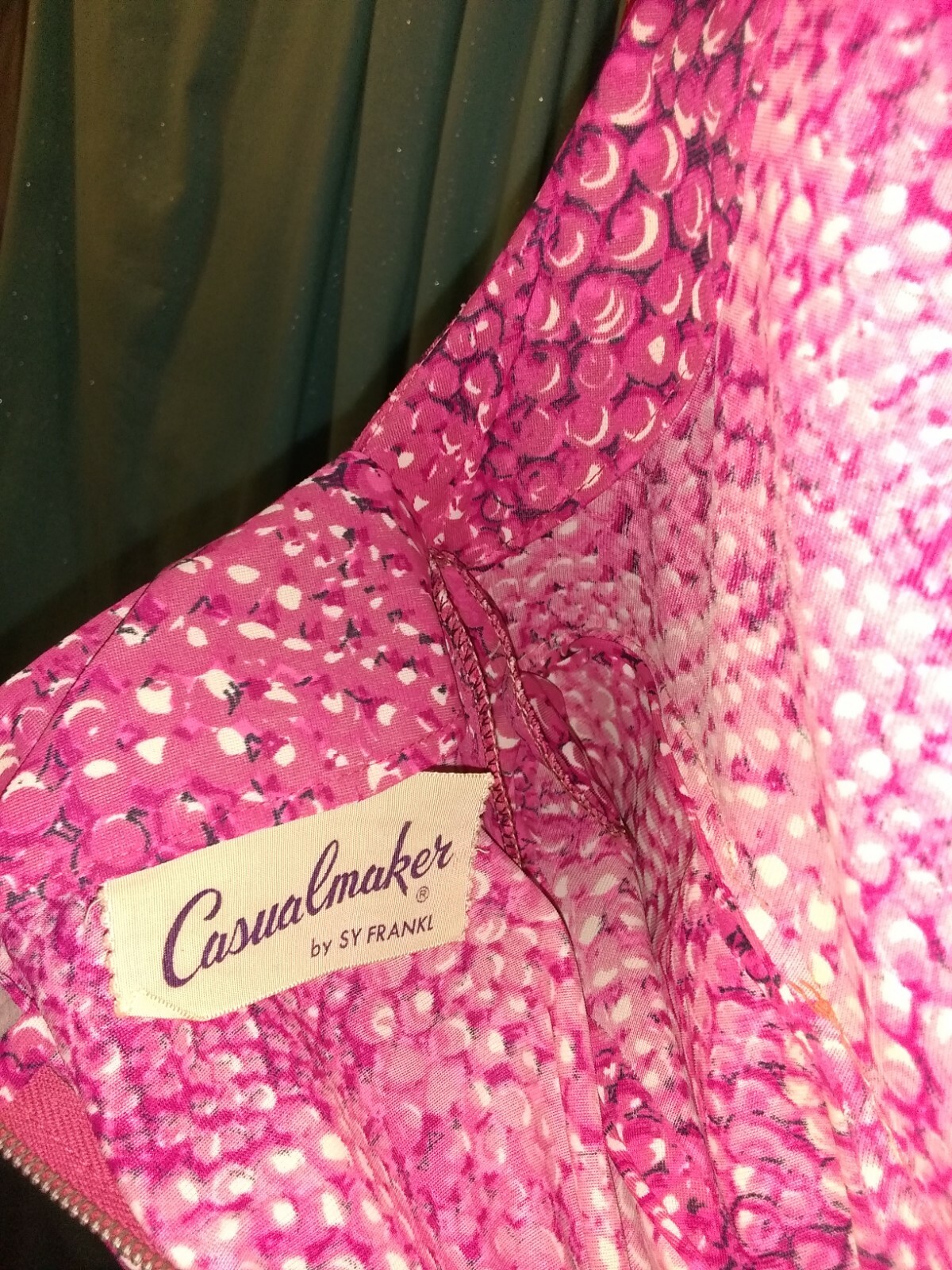 Vtg 50s Casual Maker Sy Frankl Nylon Jersey Bubble Gum Pink Snake Print Dress S