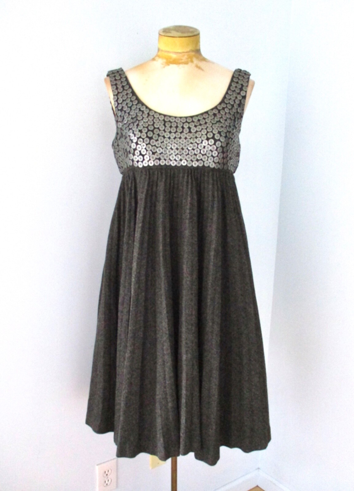 Vtg 60s Vera Hicks Gray Accordion Pleat Empire Trapeze Babydoll Dress Buttons! 8