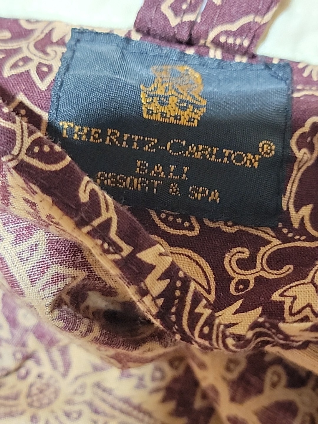 Vintage The Ritz-Carlton „BALI” Resort & Spa Belt Robe Brown Cotton Printed #01