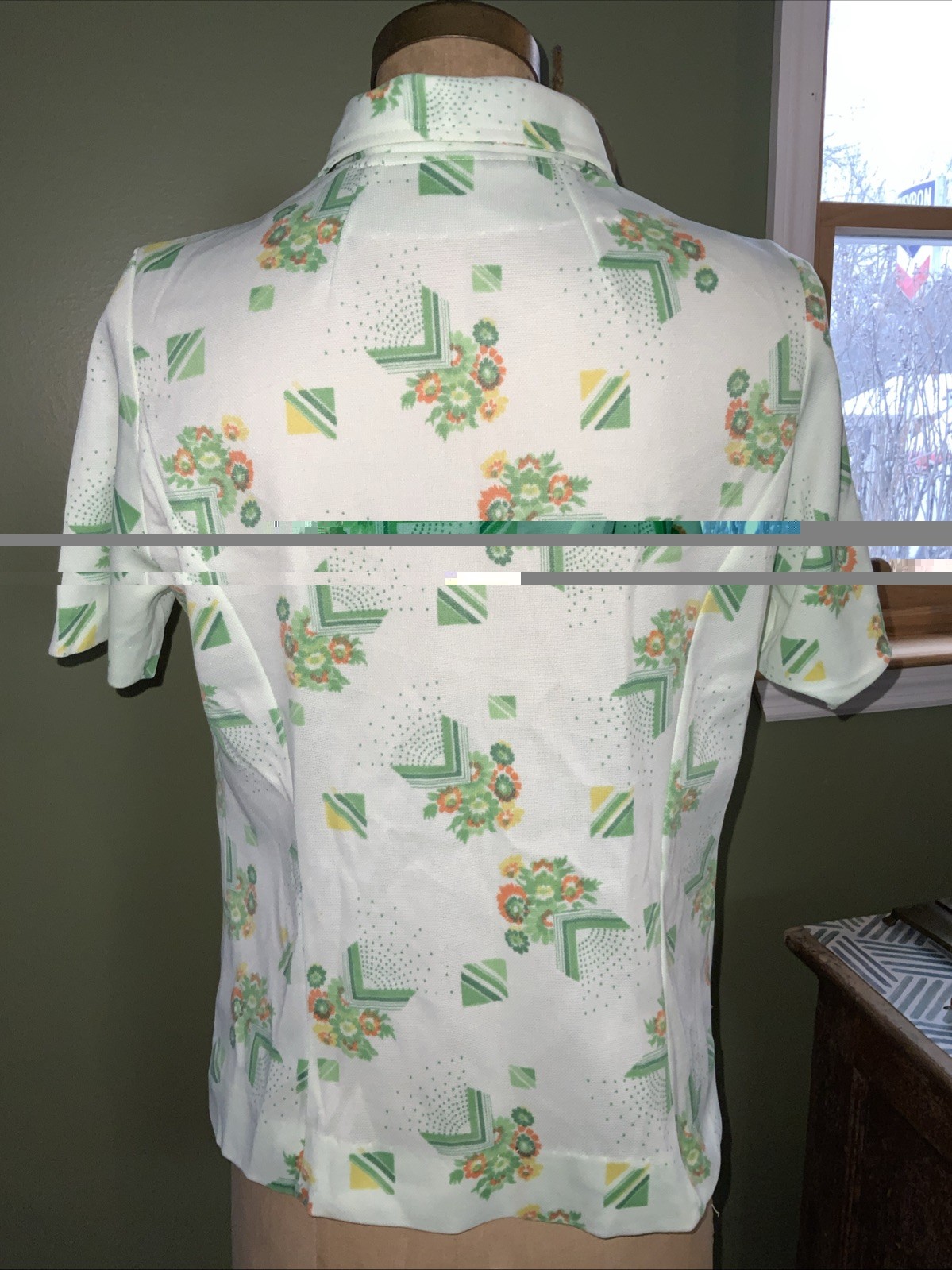 Vintage 50s Style Women’s Collar Button Up Shirt Homemade Light Green Sz 12