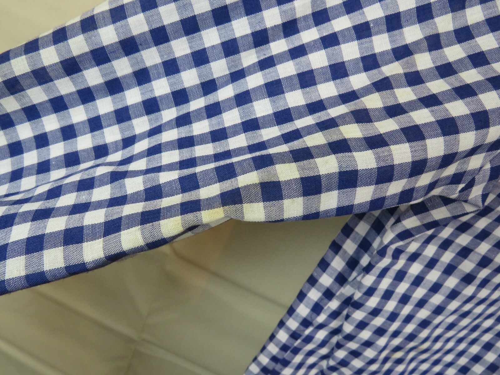 Vintage 1960-70s polyester top shirt terry Chicago plaid blue M Stain Destroyed