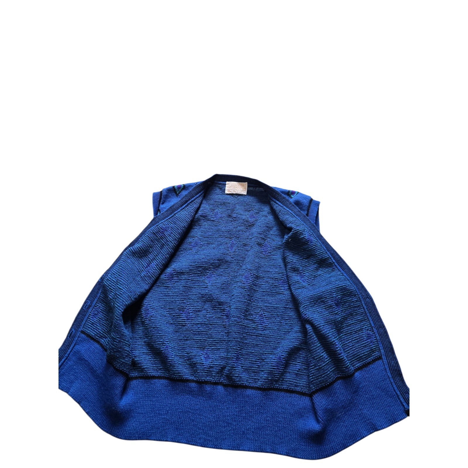 Vintage Pendleton Wool Knit Vest Blue Geometric Diamond Button Front Large USA