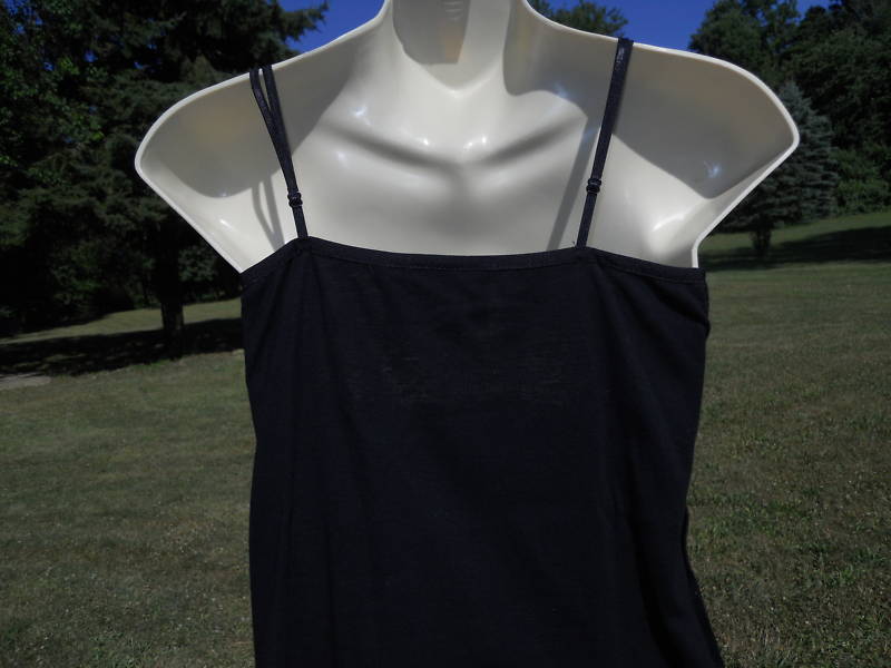 Nos 90s Serious Black Zipper Tank Top Bra Strap Blouse T Shirt Psychobilly Punk