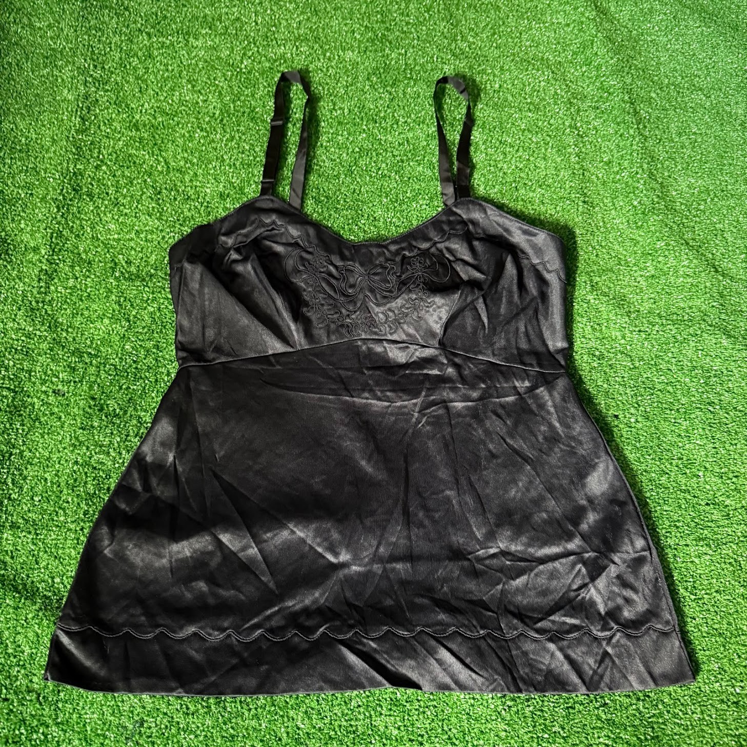 Vintage Vincent Black Tricot Embroidered Front Camisole Lingerie Cami Top Size M