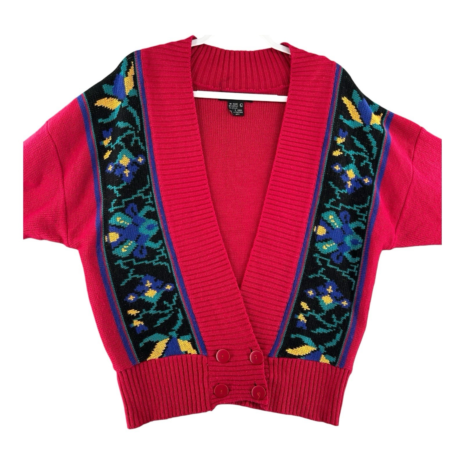 Vintage 80s Counterparts Cardigan Sweater Pink Womens Size Large Made In Korea ￼