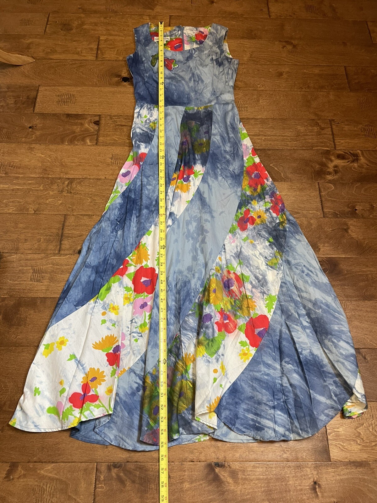 Vtg 60s Eve Le Coq Tie Dye Floral Maxi Dress Avril Cotton Sleeveless Sz S/XS