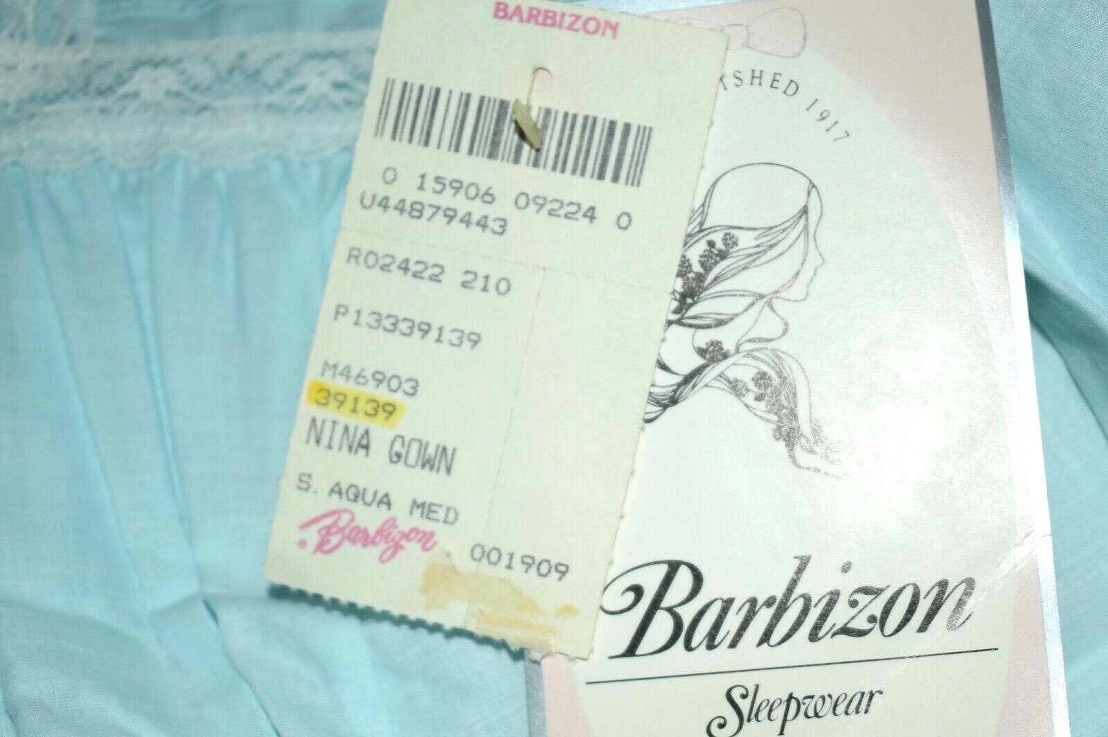 Vintage BARBIZON Nina Night Gown Blue 100% CottonEmbroidered sz M UNWORN