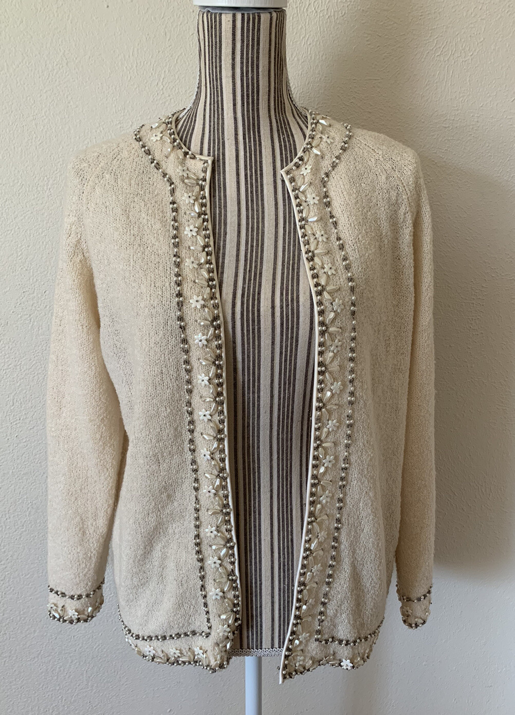 Vintage 60s Cyn Les Mid Mod Wool Beaded Preppy Retro Women’s Sweater M/L