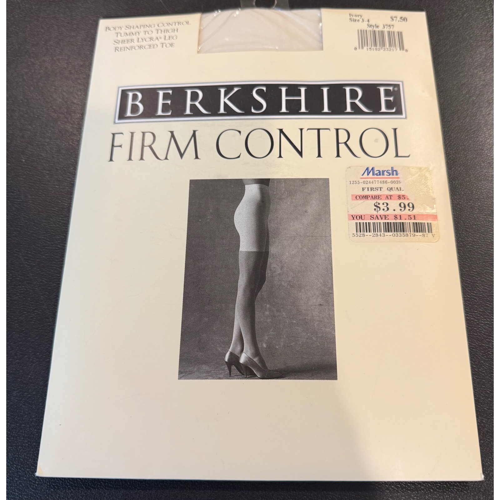 Berkshire Size 3-4 Firm Control Pantyhose Ivory Vintage Sheer Lycra J757 NEW