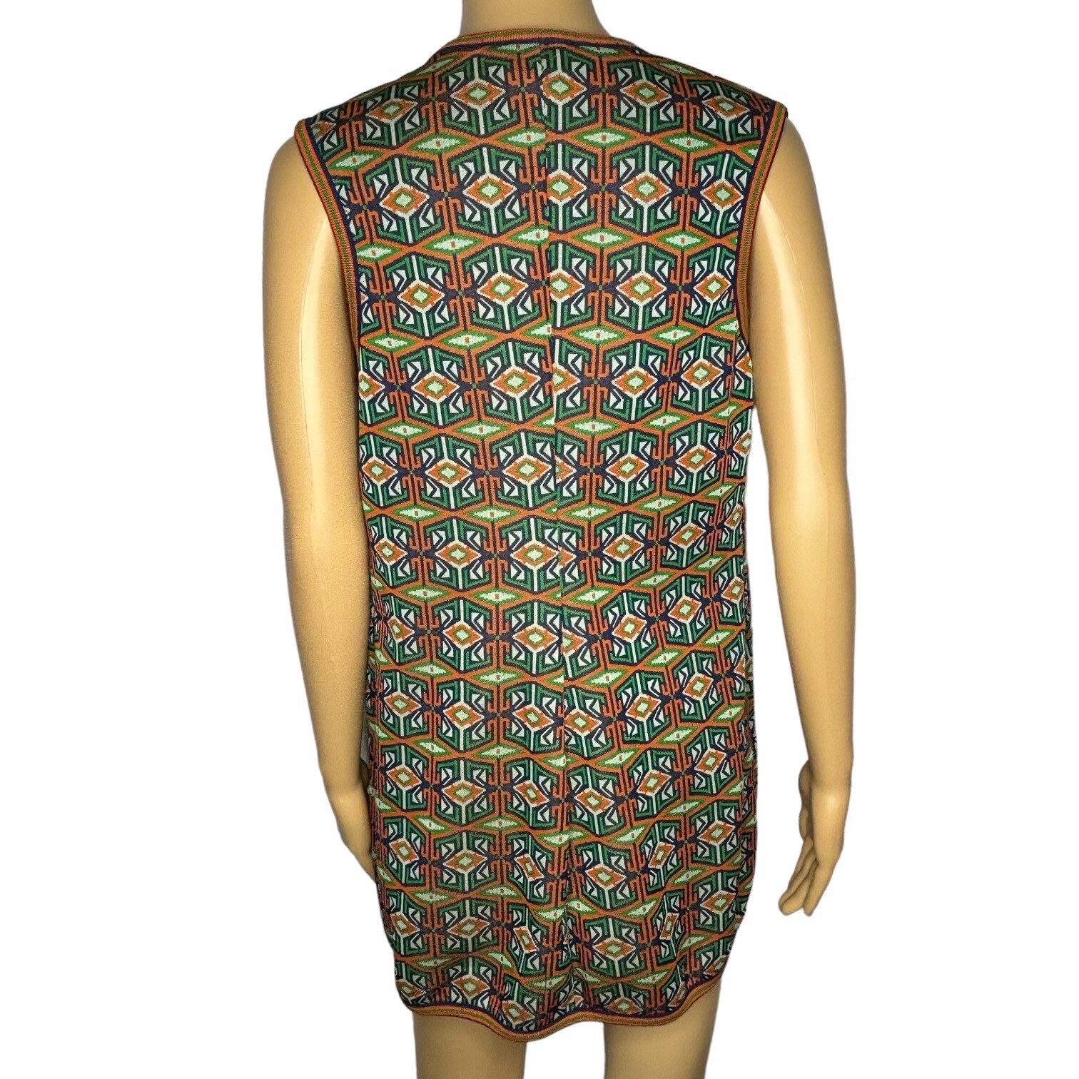 AILEEN Women’s Vest Size 12 Green Orange Blue Funky Pattern Button Front 70s VTG