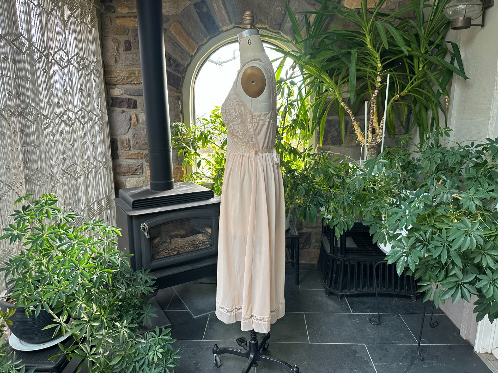 Vintage 1960s Peach Nylon and Lace Nightgown Luxite by Kayser