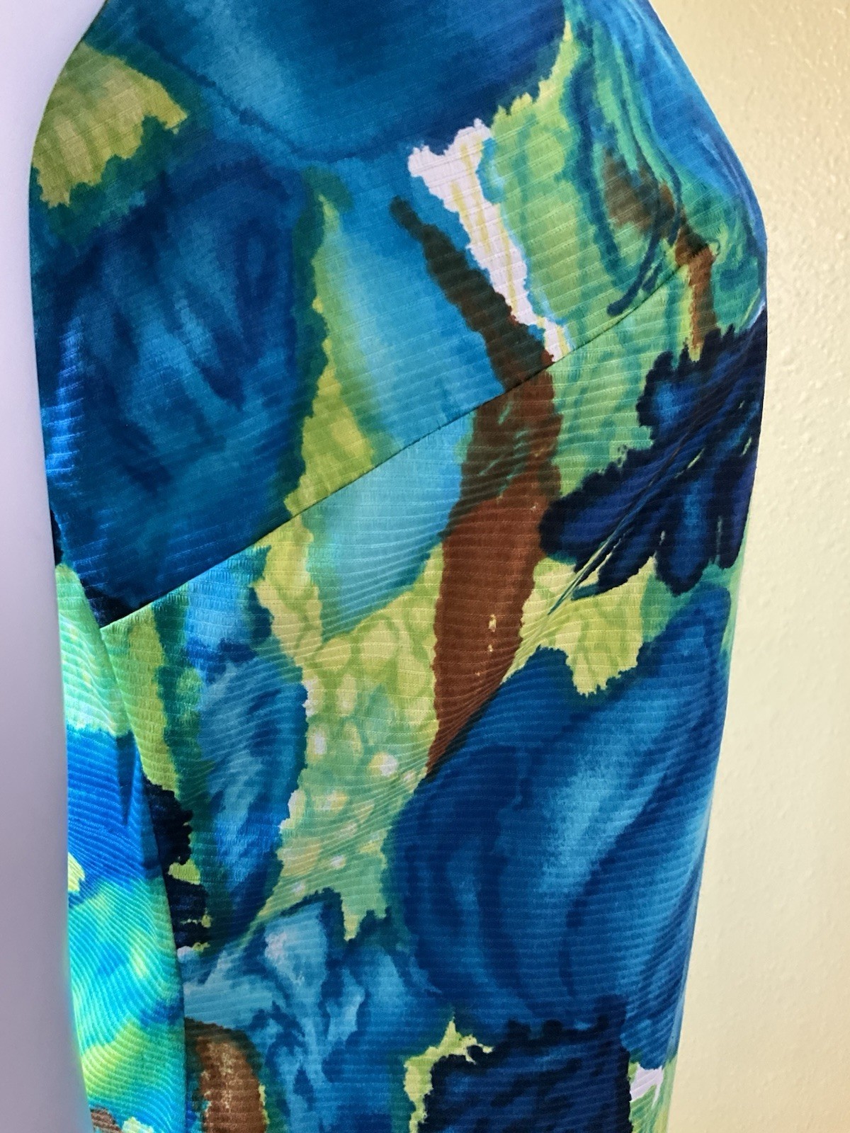 Vtg McINERNY Womens Hawaiian Maxi Dress Watercolor Floral Talon Zip Side Slit 12