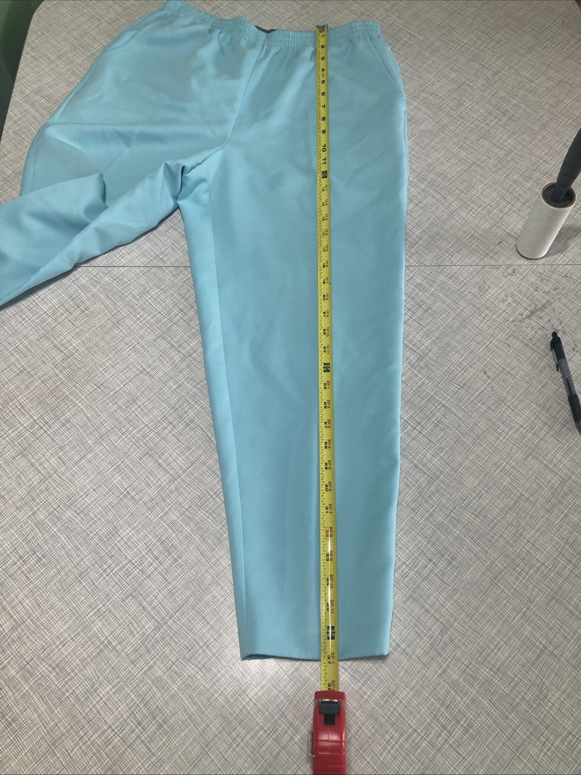 Vtg 90s Koret Petites Pants 12P Mint Green Elastic Waist Peachskin Polyester