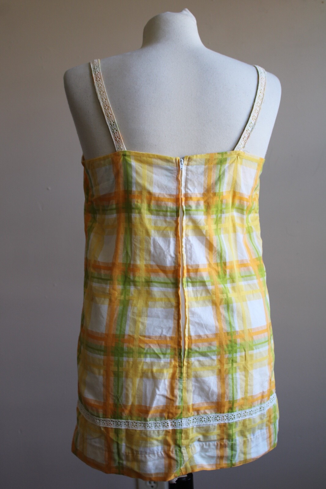 Vtg 50s Sea Lure California L Yellow Green Plaid Check Tank Top Cover Up