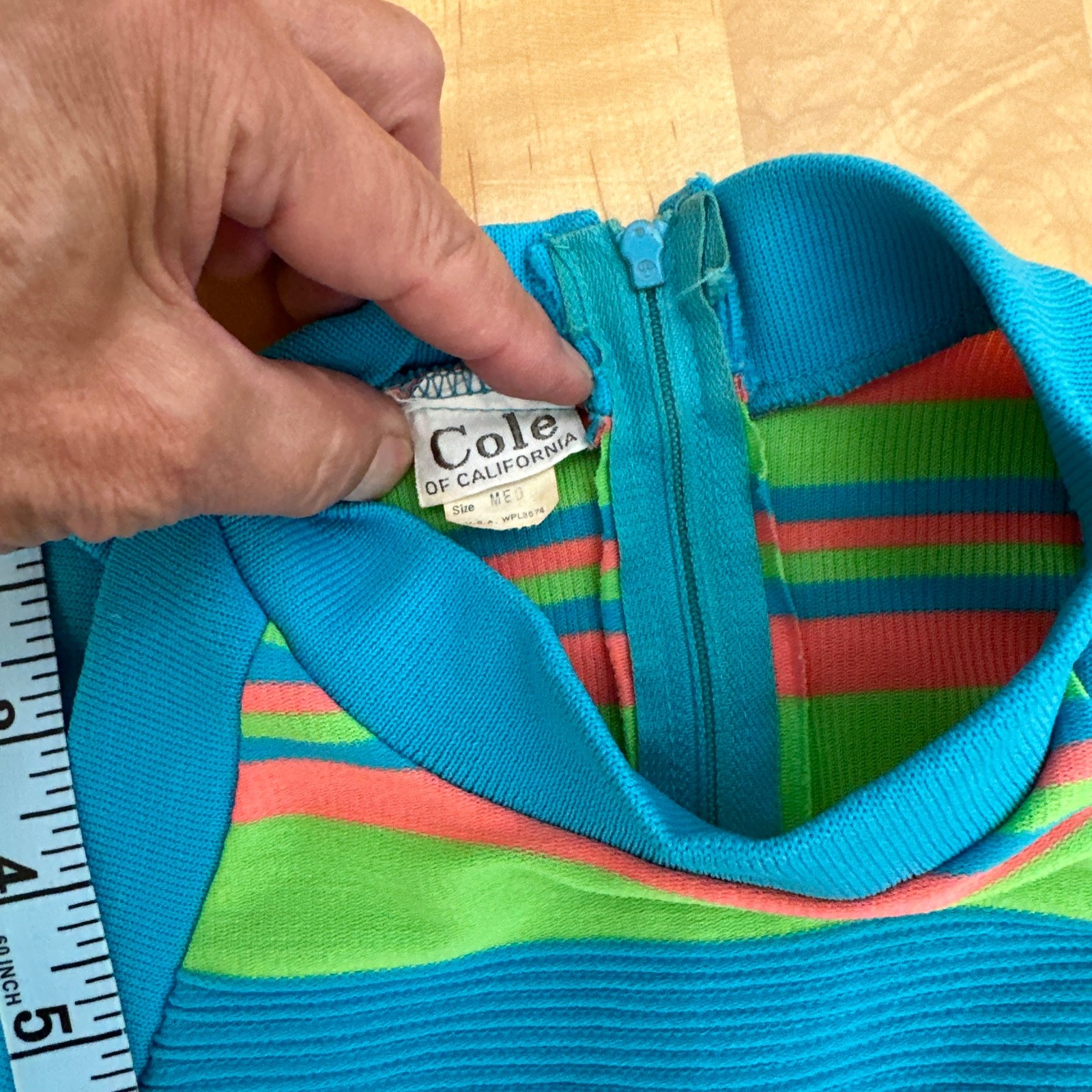 VINTAGE 60s Cole of Cali SLEEVELESS TOP SHERBERT STRIPES, SIDE SLIT, BACK ZIPPER