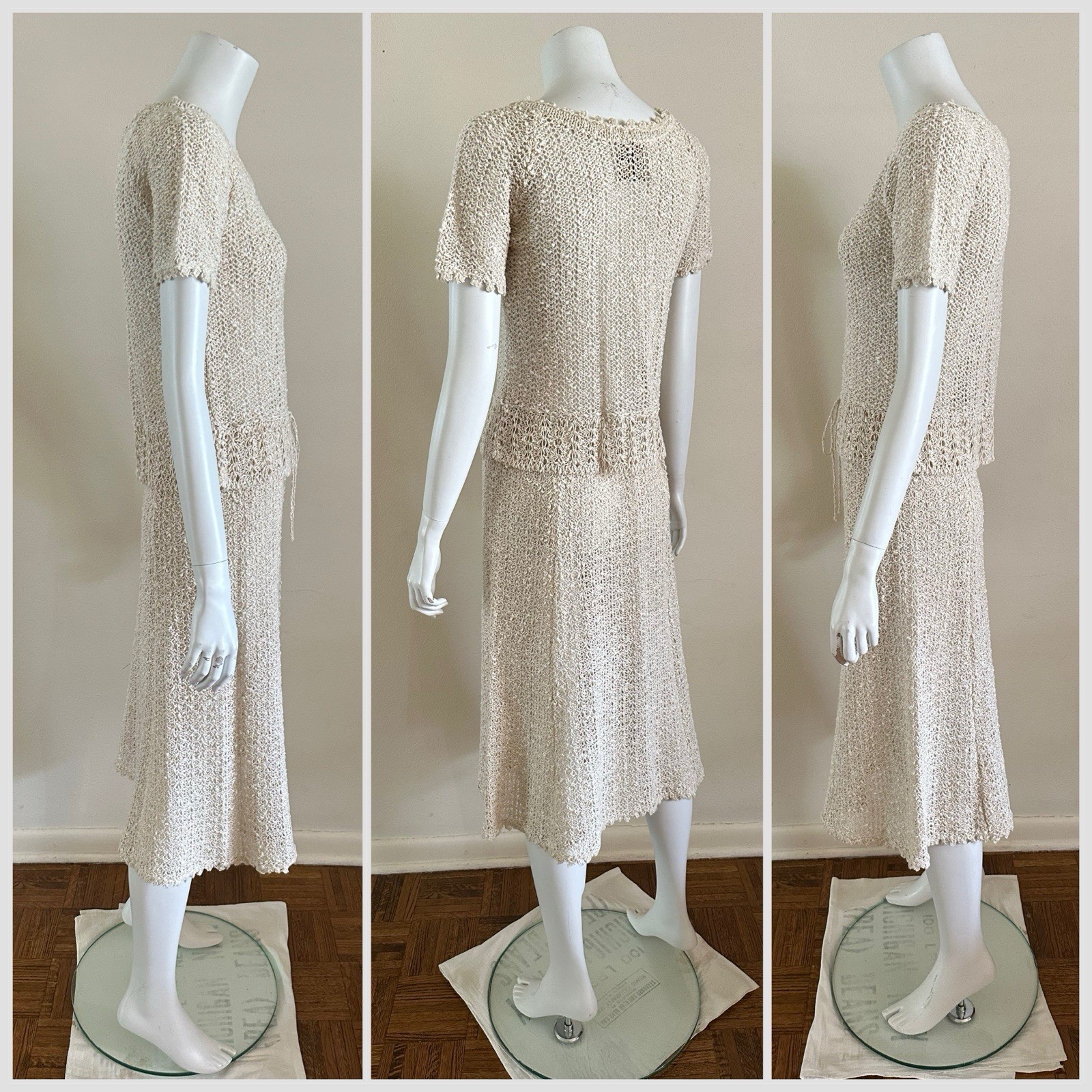 1970s A Pallas Original Hand Loomed Irish Linen Knit [Dress/Skirt/Set] Boho VTG