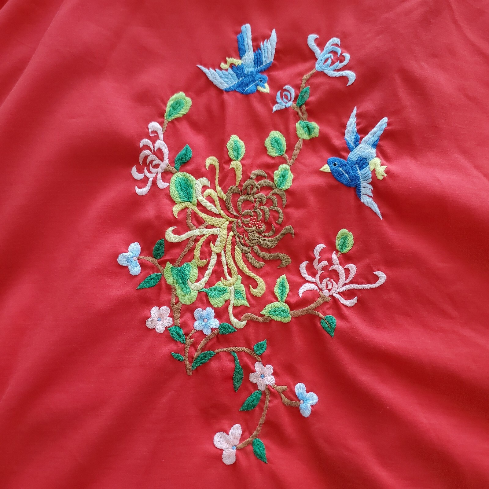 Jodie Arden Vintage Robe Embroidered Embroidery Red Dressing Gown Pockets Large