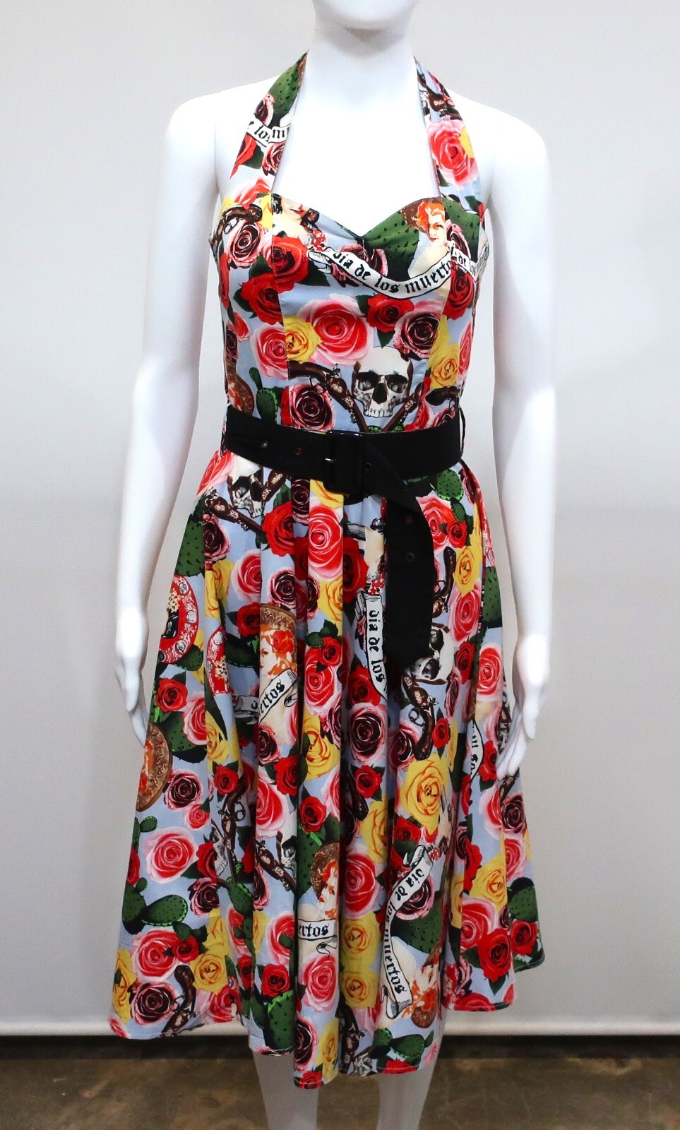 RETRO STYLE HELL BUNNY VIXEN COTTON HALTER NECK DRESS XS LIKE NEW
