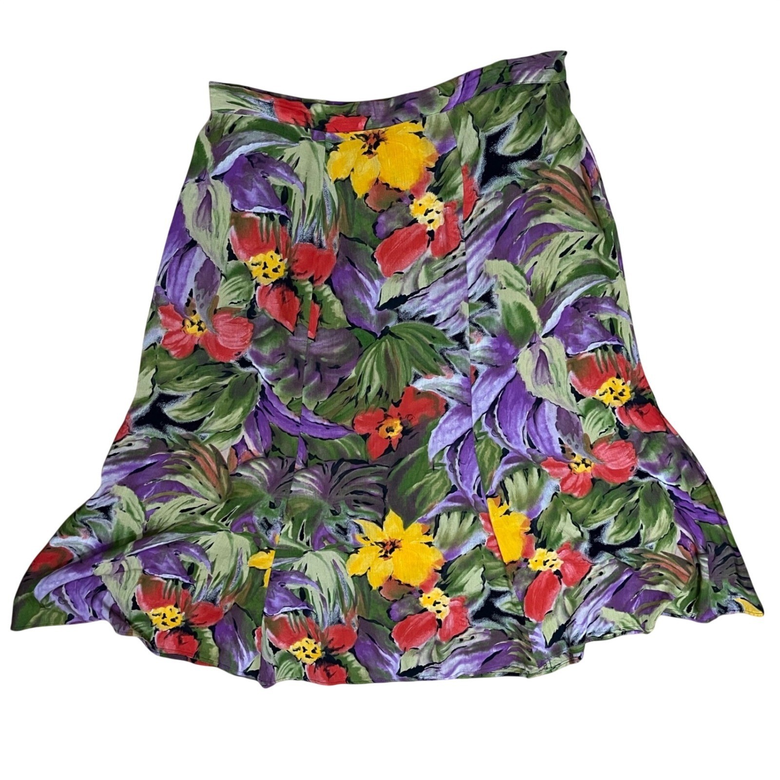VTG Dark Floral Midi Skirt 22 90s Boho Tropical Art to Wear Botanical Runs Small