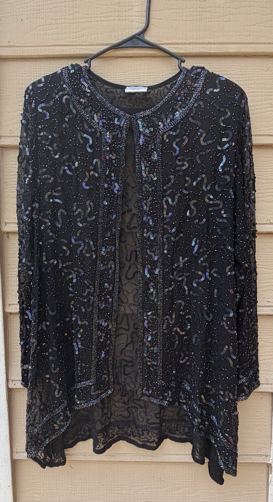 Black Silk Beaded Sequin Cardigan