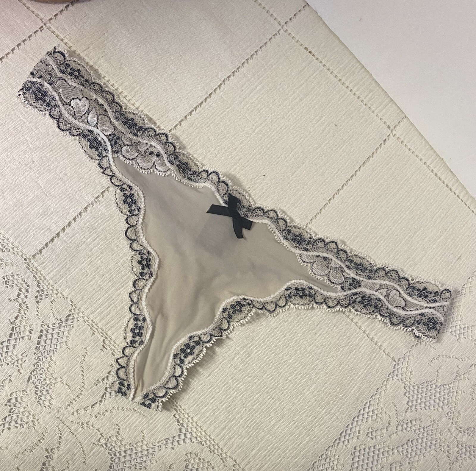 VINTAGE VICTORIAS SECRET TANGA THONG 2013 Gray PANTY Nylon Spandex Mesh Sissy 2C