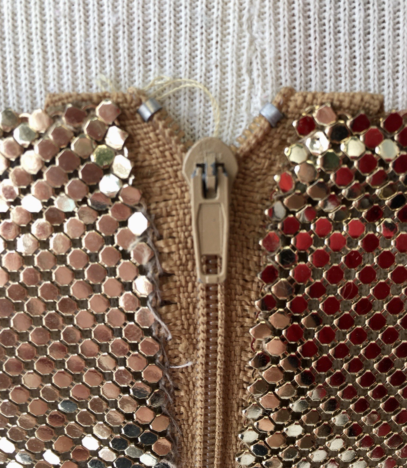 Vtg Whiting Davis Liquid Gold Metal Mesh Chain Mail Draped Front Top 70s Disco M