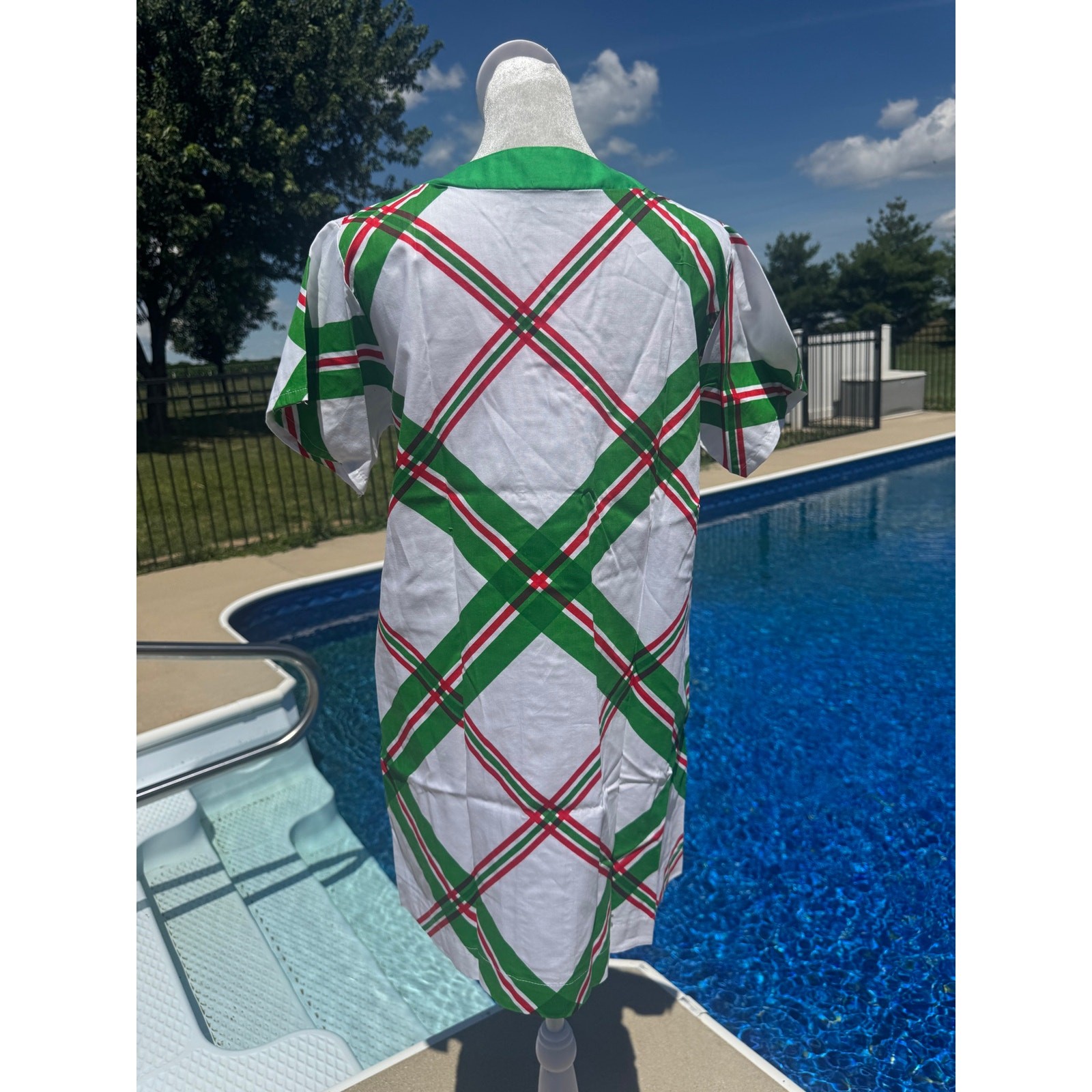 Vintage 60s Lewis Frimel Mod Plaid Shift Dress Bloomers Set Green Red Small