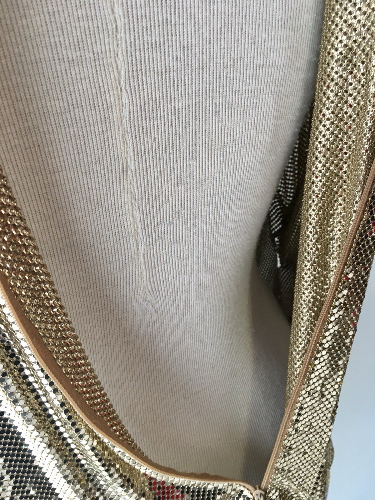Vtg Whiting Davis Liquid Gold Metal Mesh Chain Mail Draped Front Top 70s Disco M