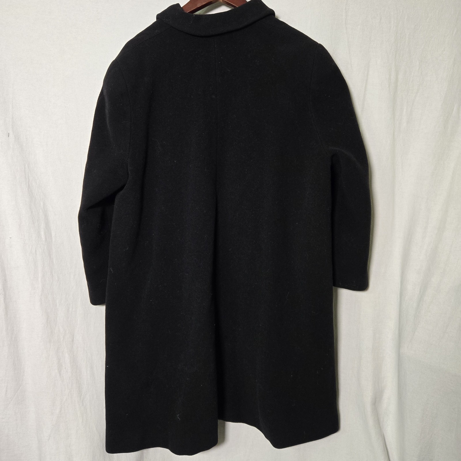 Vintage Emporio Armani Italy Womens 44 Swing Coat Virgin Black Wool Satin Lined
