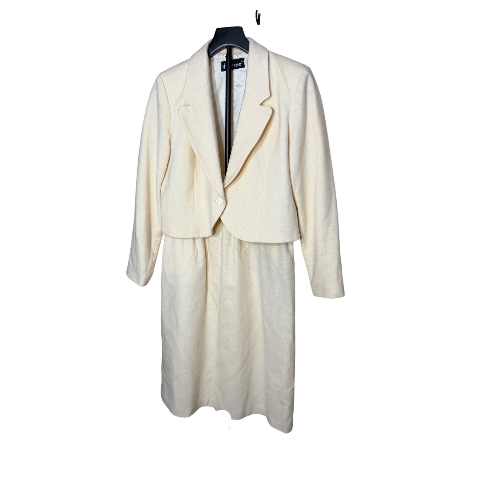 Thats Me Vintage Cream 100% Wool Skirt Suit Set Cropped Blazer Midi Skirt 11/12