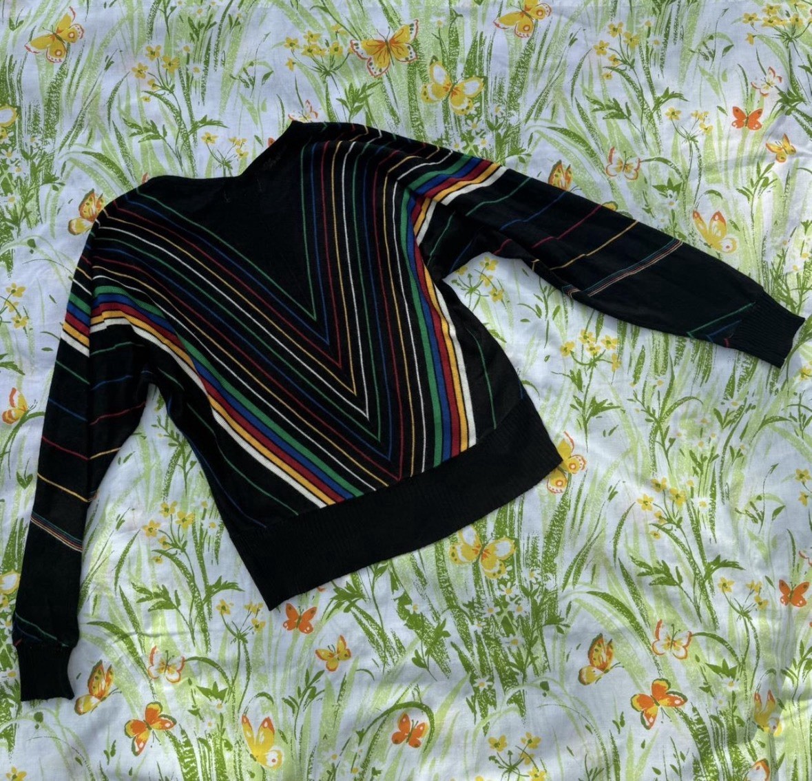 Vintage 1970s Rainbow Chevron Stripe Gemini Collection Sweater – L