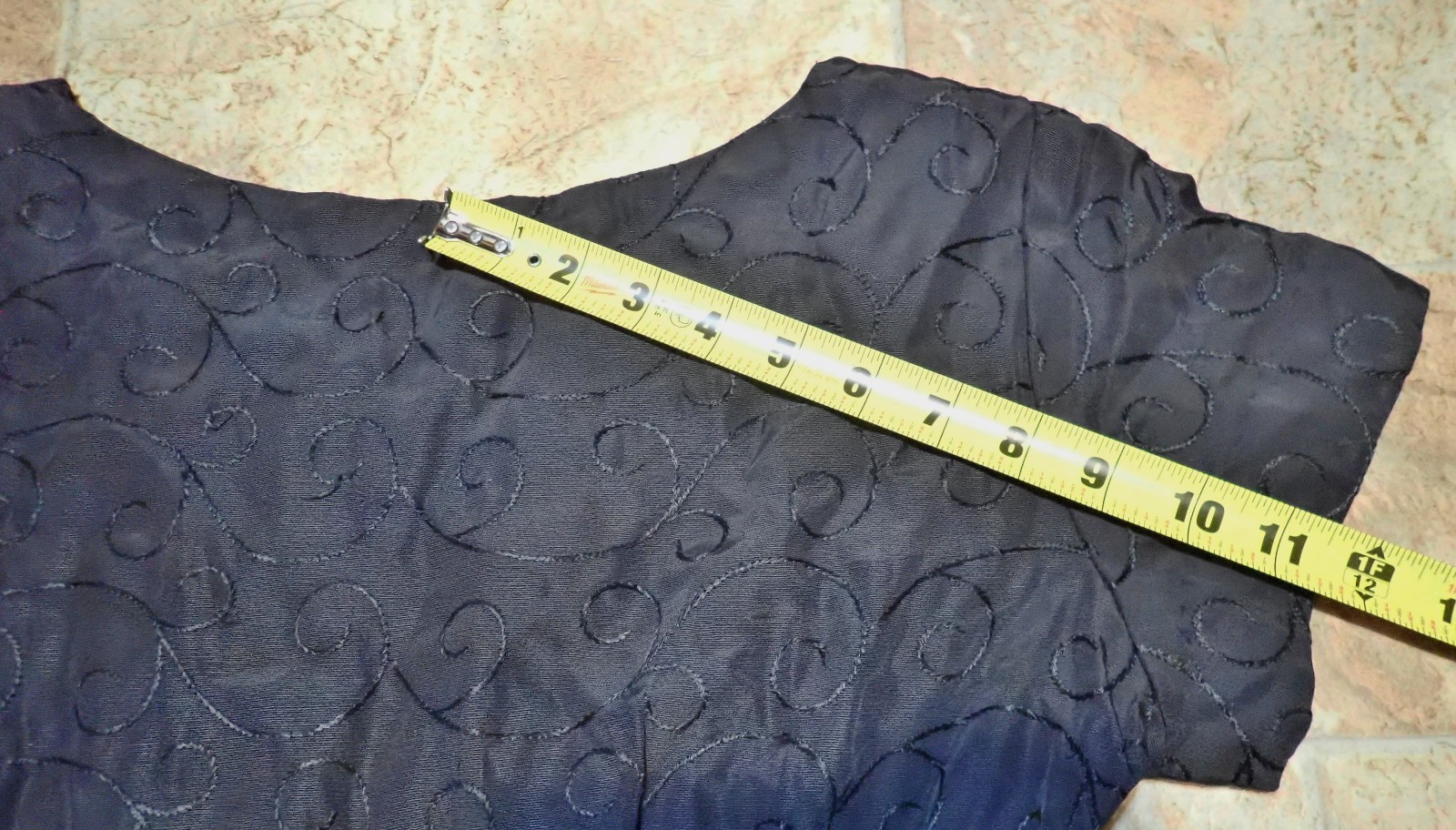 Vtg 50s PAT PERKINS Black Sheath Dress Pockets Embroidered Faille Wiggle M LBD