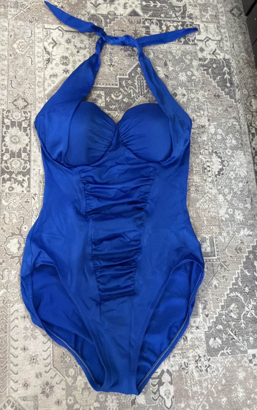 Vintage Swimsuit Mainstream Size 12 70s 80s Blue Halter Molded Cups Pretty