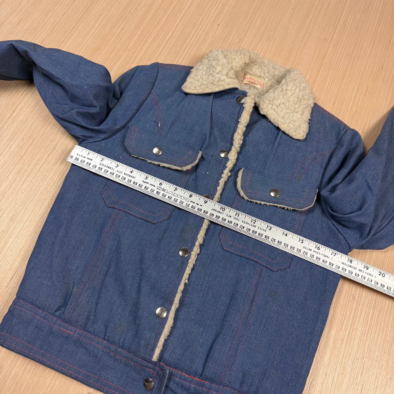 Vintage 70s Sherpa Lined Denim Jacket XS Handmande Panda Hippie Western boho