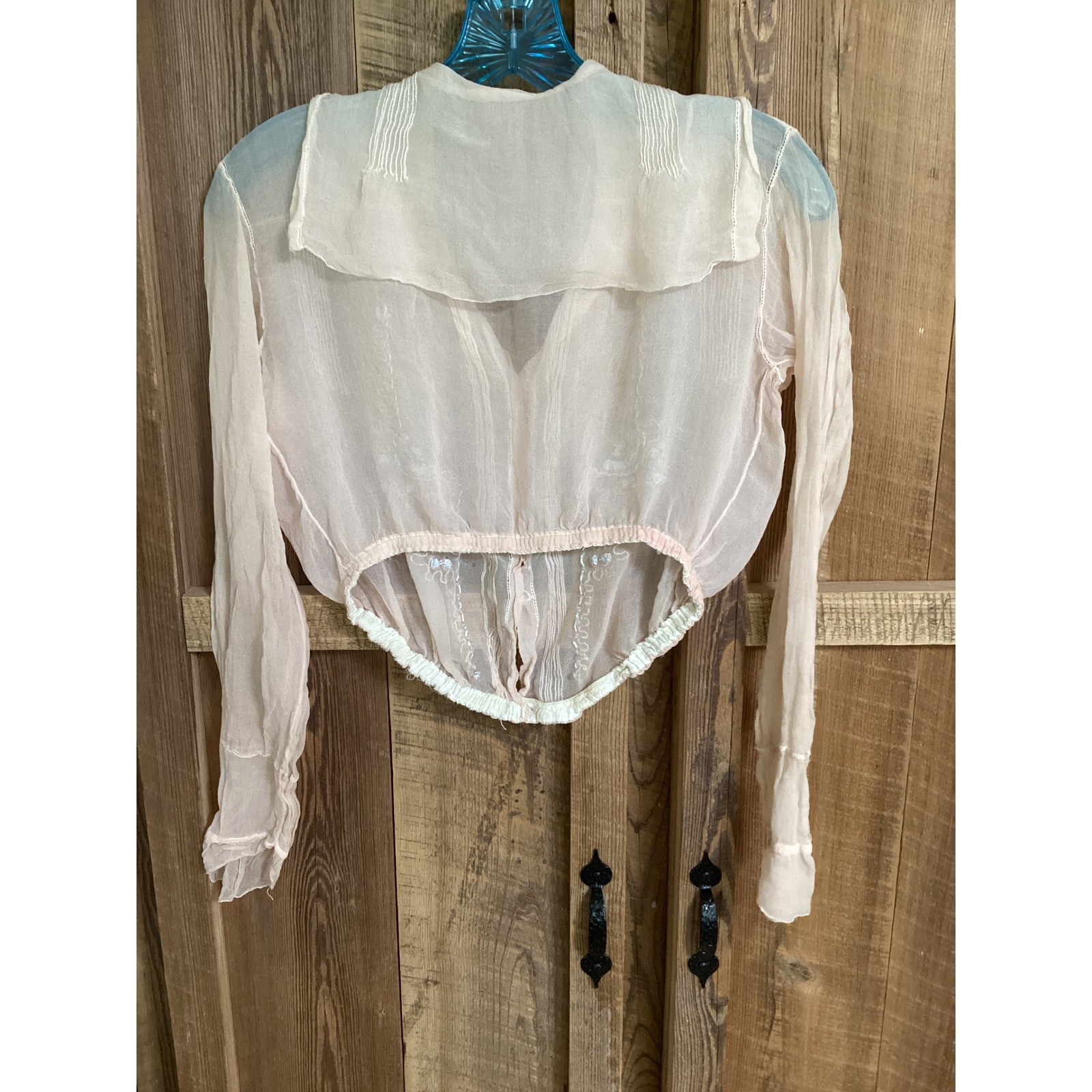 Antique Edwardian Sheer Silk Chiffon Blouse Blush Pink Embroidered Pintuck TLC