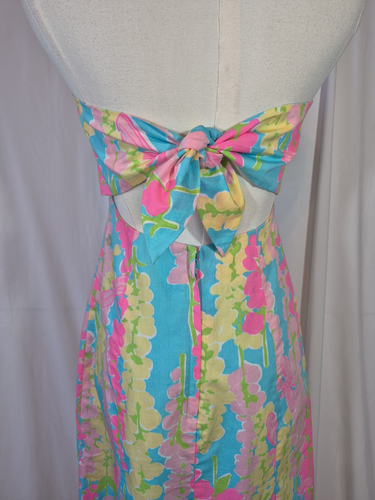 Vintage Lilly Pulitzer Snappy Dragonfly Strapless Dress Blue Pink US 2