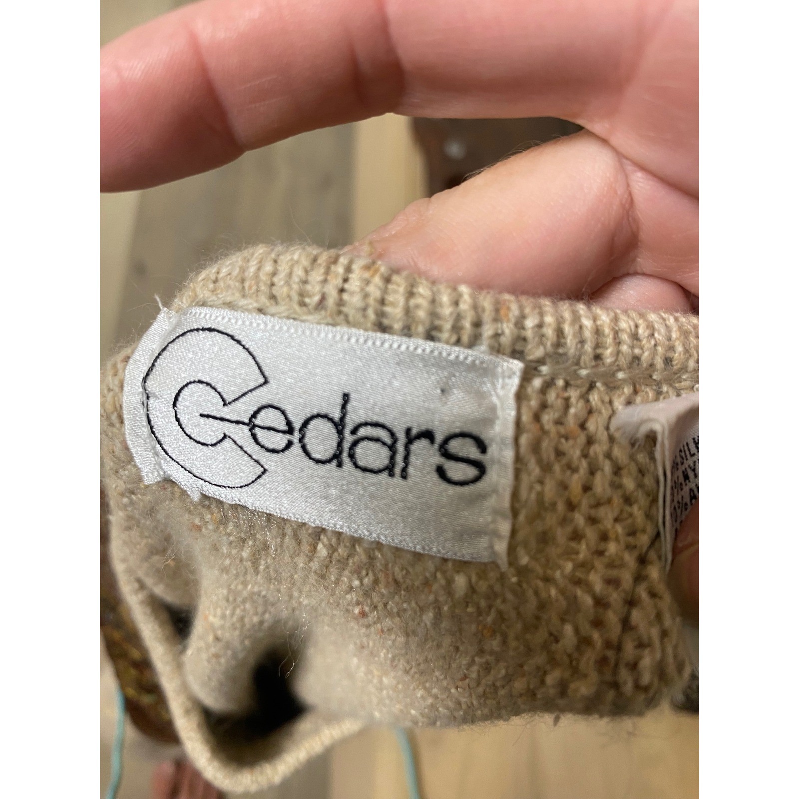 Cedars Vintage Silk Blend Beaded Sequin Sweater Tan Gold Embellished Womens L