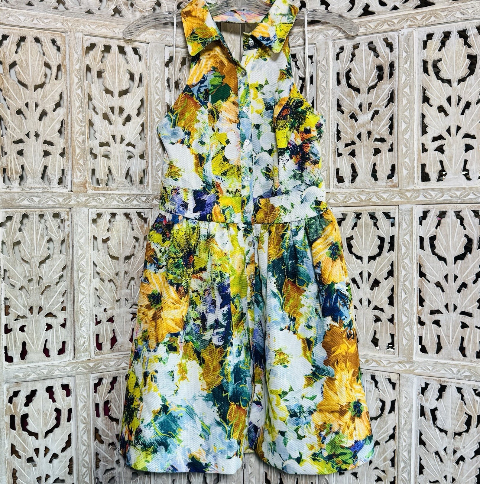 Vintage SZ 4 McGinn Retro Halter Floral Dress Garden Cocktail Party Cruise Wear